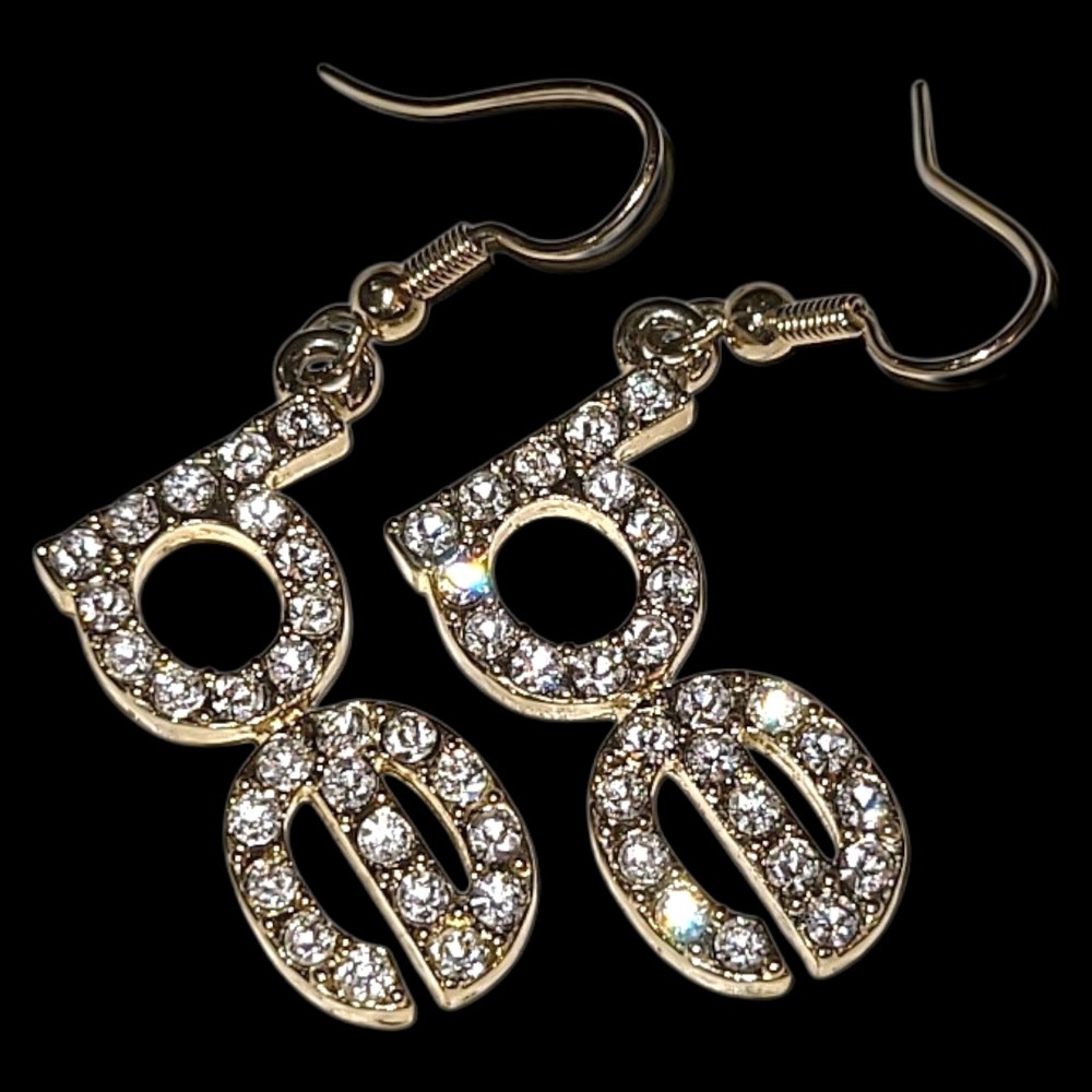 Vintage bebe Rhinestone Dangle Earrings Gold‎ Tone Y2K Logo Statement